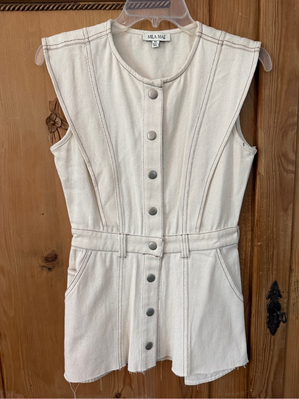 Mila Mae Cream Sleeveless Button-Front denim Mini Dress